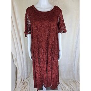 Torrid Rust Brown Floral Lace Drop Waist Midi Dress Plus Size 6 6X Short Sleeve
